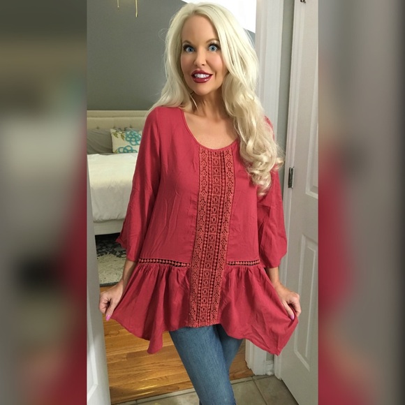 LAST 2! 💕Dusty coral lace detail asymmetric tunic - Picture 3 of 4